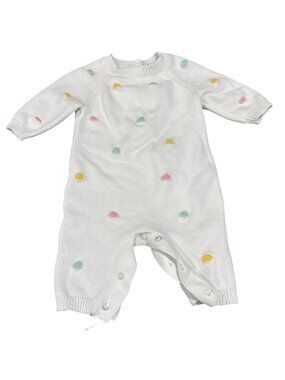 Little Me Baby Polka Dot Knitted Romper 3M White Long Sleeve Button Back - PRE-L